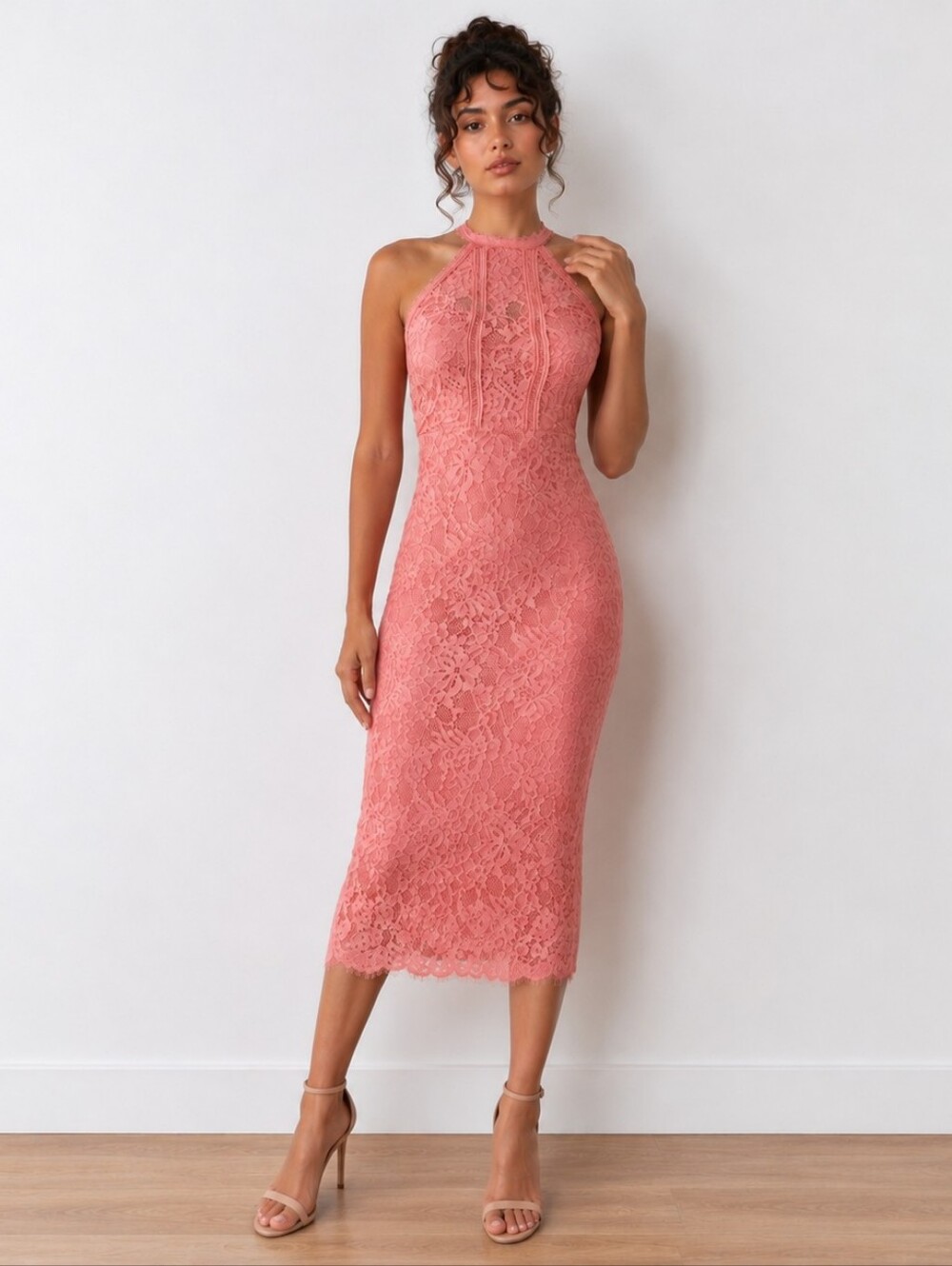 Express Blush Pink Lace Halter Bodycon Midi Dress Size 0